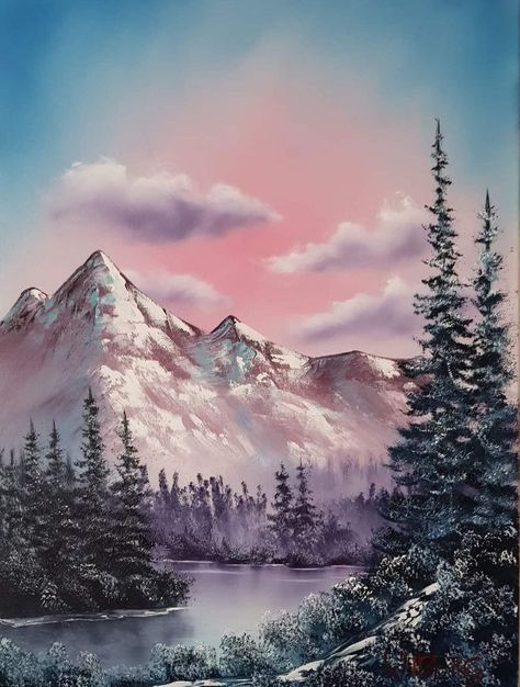 Bob Ross - Painting | Dieses Bild erscheint Bob Ross Mountain Paintings, Bob Ross Paintings Tutorials Easy, Easy Landscape Painting For Beginners, Bob Ross Landscape, Acrylic Landscapes, Easy Landscape Paintings, Bob Ross Paintings, Lake Painting, Yeti Cup