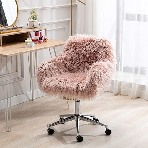 Dimensions 22.04"D x 22.8"W x 33.6"H Fuzzy Chair, Fluffy Chair, Pink Desk Chair, Adjustable Office Chair, Makeup Chair, Home Office Chair, Vanity Chair, Stylish Office, Modern Home Office