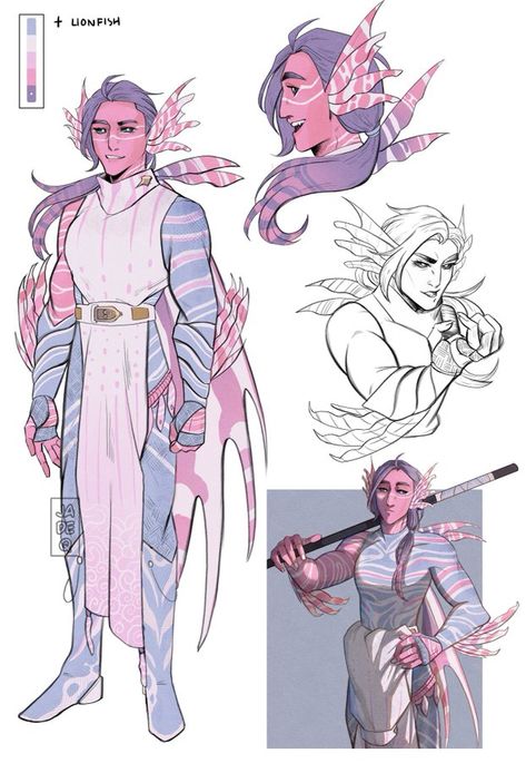 Random Color Palette, Lion Fish, Fantasy Races, Dungeons And Dragons Characters, Dnd Art, Character Design References, Dnd Characters, Random Color, Creature Design