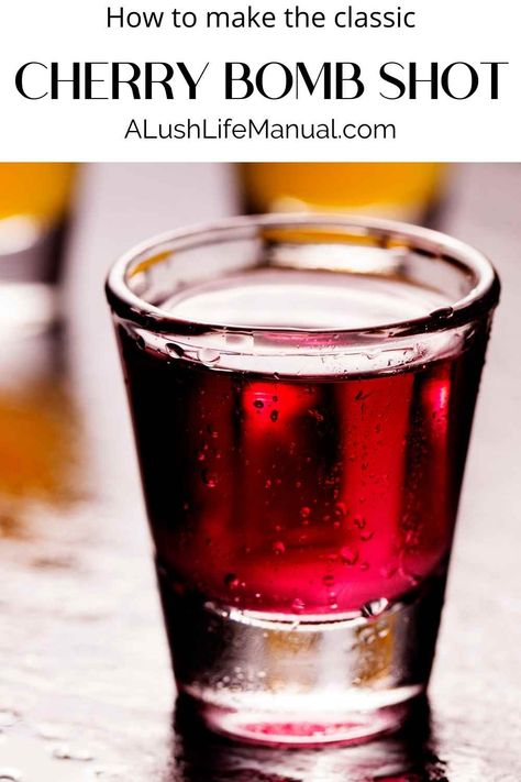 The shot that might remind you of the cough syrup you had as a child. This one will get you going all night long! Cherry Bomb Shot, Christmas Cocktails Vodka, Christmas Vodka, Best Vodka Cocktails, Bomb Shots, Shots Alcohol Recipes, Liqueur Cocktails, Easy Gin Cocktails, Bomb Drinks