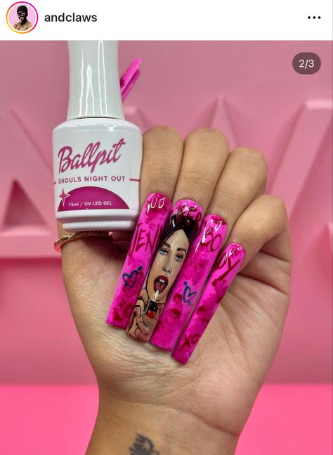 Ballpit Shop use c0de: ANDCLAWS to save. Jennifer's Body Megan Fox Pink Glossy Long Square Halloween Nails Megan Fox Nails, Jennifer's Body Megan, Square Halloween Nails, Jennifers Body Megan, Body Nails, Halloween Tumblers, Fox Nails, Claw Nails, Jennifer's Body