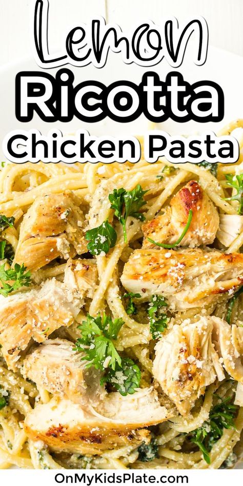 Chicken Lemon Ricotta Pasta, Ricotta Recipes Chicken, Easy Chicken Ricotta Recipes, Ricotta Meal Ideas, Chicken Ricotta Casserole, Lemon Alfredo Chicken, Lemon Chicken Spinach Pasta, Chicken Pasta Ricotta Recipes, Chicken Recipe With Ricotta Cheese