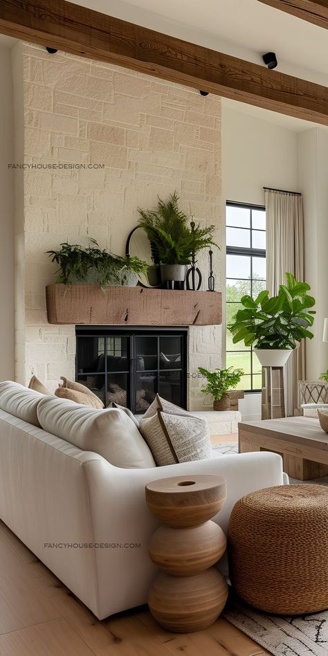 The modern farmhouse fusion in the living room combines contemporary elegance with rustic charm. Tv Unit Table, Perfect Sofa, Luxury Living Room Design, Tropical Party, Living Room Design, Living Room Decoration, Trends 2024, Neutral Palette, Tv Unit