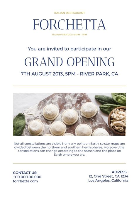 Minimalist Blue Forchetta Restaurant Grand Opening Invitation Soft Opening Invitation, Cafe Invitation, Restaurant Invitation, Restaurant Grand Opening, Opening Invitation, Grand Opening Invitations, Minimalist Invitation, Soft Opening, Star Map