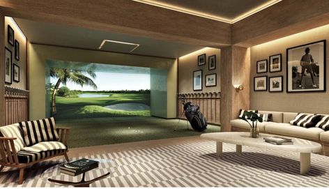 Golf Lounge, Golf Studio, Simulator Room, Golf Simulator Room, Golf Room, Golf Clubhouse, Indoor Golf, Beach Penthouse, Golf Simulator