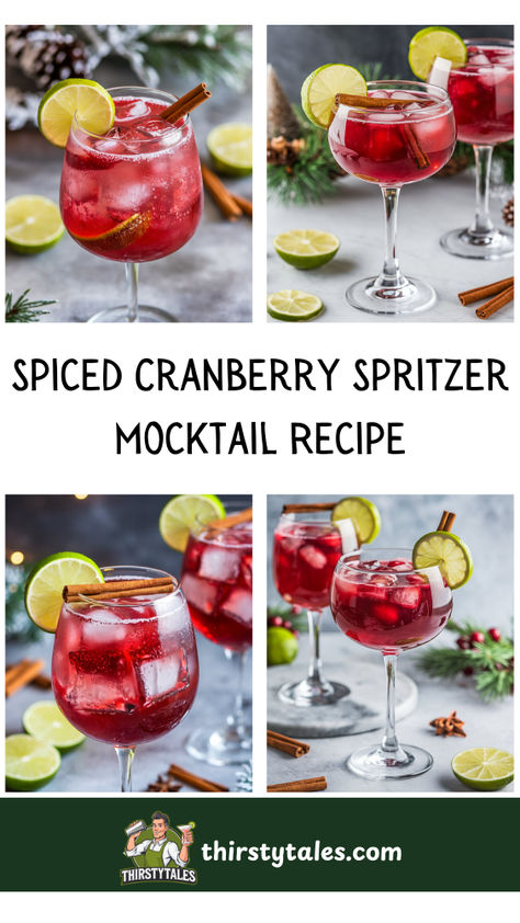 Elevate your holiday gatherings with this delicious Spiced Cranberry  Spritzer Mocktail Recipe! Perfect for festive occasions, this non-alcoholic  drink combines the tartness of cranberries with aromatic spices for a  refreshing twist. Enjoy a delightful Cranberry Spritzer with Spices that’s  ideal for autumn celebrations. This Holiday Spiced Cranberry Spritzer is a  must-try, offering a perfect balance of flavor in a Cranberry Spice  Sparkler.! Non Alcoholic Spritzer, Sprite Mocktail, Cranberry Sprite, Mocktail Drink Recipes, Mocktail Recipe Non Alcoholic, Spritzer Drink, Mocktail Drink, Holiday Mocktail, Mocktail Drinks