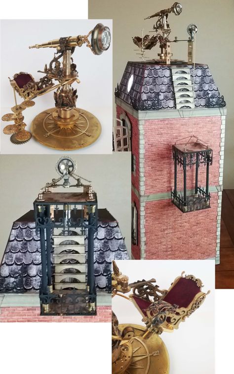 Steampunk Dollhouse, Steampunk Miniatures, Steampunk Shop, Steampunk Dolls, Sister Crafts, Dollhouse Halloween, Steampunk House, Steampunk Lamp, Miniature Fairy