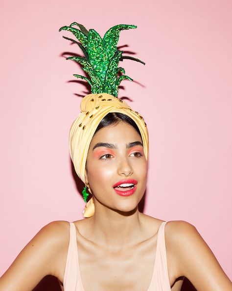 Some tropical accessory inspiration straight from our ‘IF YOU LIKE PINA COLADAS’ headpiece Collection - the perfect combo between a pineapple and a Turban. Someone said resort fashion? Click through to  be farther inspired by these designs. #cocktails #resortwear #pineapple #turban #artfashion #iconic #inspiration #fashionphotography Pineapple Costume, Pineapple Hat, Carmen Miranda, Diy Kostüm, Total Beauty, Tiki Party, Tropical Party, Pineapple Print, Pina Colada