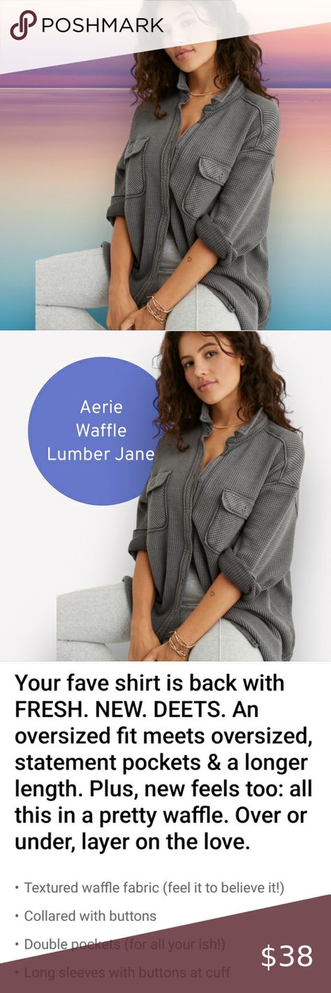 NWT Aerie Steel Dark Gray Lumber Jane Waffle Shirt Sz Large Waffle Shirt, Aerie Tops, Gray Fabric, Grey Fabric, Lumber, Fabric Cotton, Dark Gray, Waffles, Layering