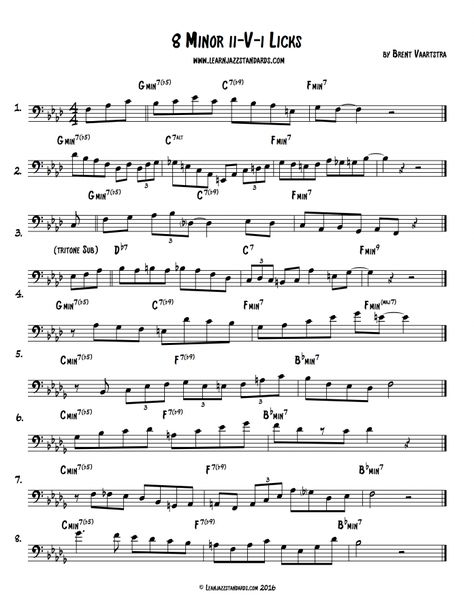 8 Minor ii-V-i Licks - Learn Jazz Standards Guitar Licks, Skilled Nursing Facility, Jazz Standard, Jazz Guitar, Jazz Musicians, Trombone, Guitar Chords, Keyboard, Sheet Music