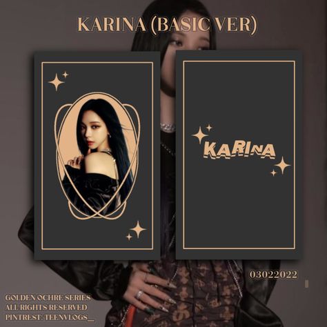 Back Cards Design Kpop, Photocard Back Design Ideas, Idol Card Design, Photocard Kpop Design, Photocard Design Ideas, Id Card Design Kpop, Photocard Back Design, Karina Photocard, Photocard Design