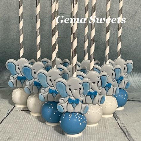 Boy Baby Shower Cake Pops, Elephant Treats, Elephant Birthday Theme, Elephant Cake Pops, Blue Baby Shower Ideas, Elephant Baby Shower Theme Boy, Baby Shower Snacks Boy, Elephant Birthday Cakes, Baby Shower Recipes