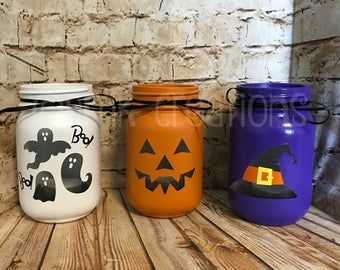 Mason Jar Halloween Crafts, Mason Jar Tea, Mason Jar Pumpkin, Mason Jar Tea Lights, Mason Jar Art, Halloween Jars, Halloween Mason Jars, Jar Tea, Fall Mason Jars