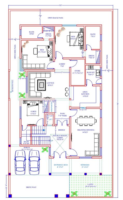 2d house plan of 1 kanal 50 By 90 House Plan, 30×90 House Plan, 1kanal House Plan, 50×100 House Plan, 40×80 House Plan, 5bhk House Plan Single Floor, 40x100 House Plans, 60×80 House Plan, 1 Kanal House Plan 50x90 Modern