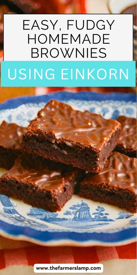 Indulge in the rich, fudgy goodness of homemade brownies made with Einkorn flour! Our easy recipe promises a decadently delicious treat that's perfect for any occasion. With just one bowl and a handful of ingredients, you can whip up a batch of these scrumptious brownies in no time Einkorn Cookies, Fudgy Homemade Brownies, Homemade Brownies Easy, Einkorn Recipes, Einkorn Flour, Scratch Cooking, Grain Recipes, Food Gluten Free, Homemade Brownies