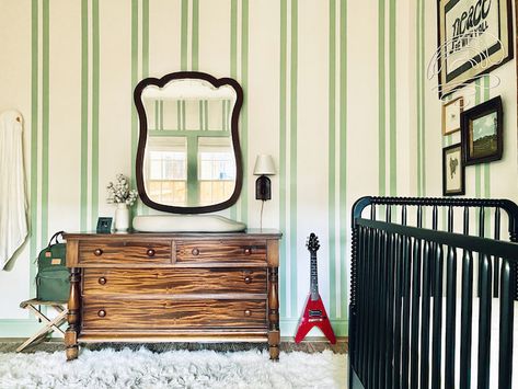 Creative Paint & Decor Ideas for a Nursery | Clare Paint Decor Ideas, Painted Stripes On Wall, Faux Wallpaper, Sophisticated Nursery, Boy Room Paint, Paint Decor, Pink Paint Colors, Painted Stripes, Striped Walls