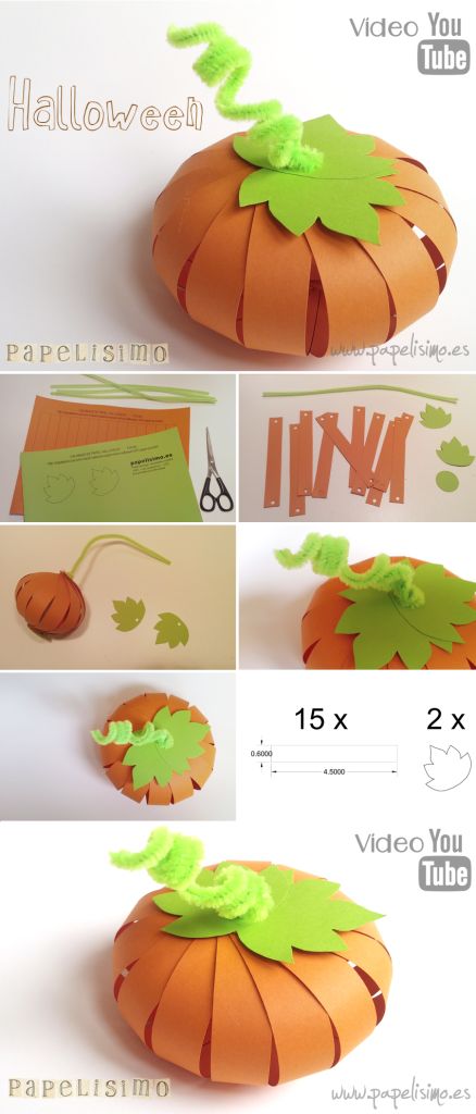 Calabaza de papel Halloween | http://papelisimo.es/como-hacer-calabaza-papel-ninos-halloween-diy-paper-pumpkin/ Halloween Diy Paper, Bricolage Halloween, Halloween Infantil, Paper Pumpkins, Halloween Fest, Adornos Halloween, Autumn Crafts, Halloween Crafts For Kids, Theme Halloween