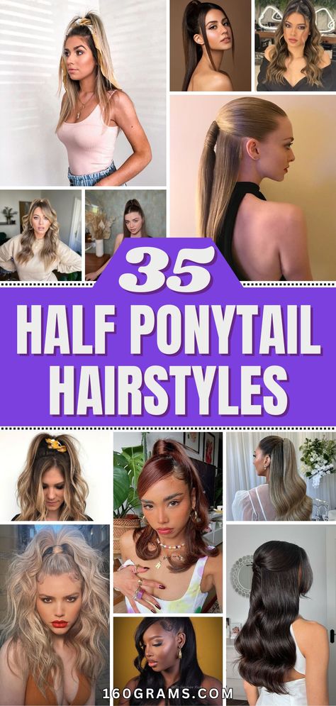 Save this pin for the latest half ponytail hairstyle trends that will elevate your hair game! From casual to elegant styles, these half ponytails are perfect for any occasion. Get inspired to rock your locks with these stunning hairstyles. #HalfPonytail #HairstyleTrends #HairInspiration Half Ponytail Hairstyles, Bang Ponytail, Box Braids Images, Ponytail Hairstyles For Black Women, Rock Your Locks, Full Ponytail, Half Cornrows, Bump Hairstyles, Ponytail Wrap