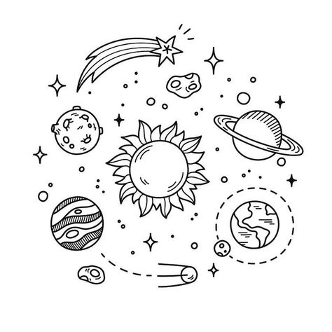 Tata Surya, Space Doodles, Art Girl Aesthetic, Tumblr Drawings, Space Drawings, Tattoo Zeichnungen, Photos Black And White, Art Sketches Doodles, Diy Tattoo