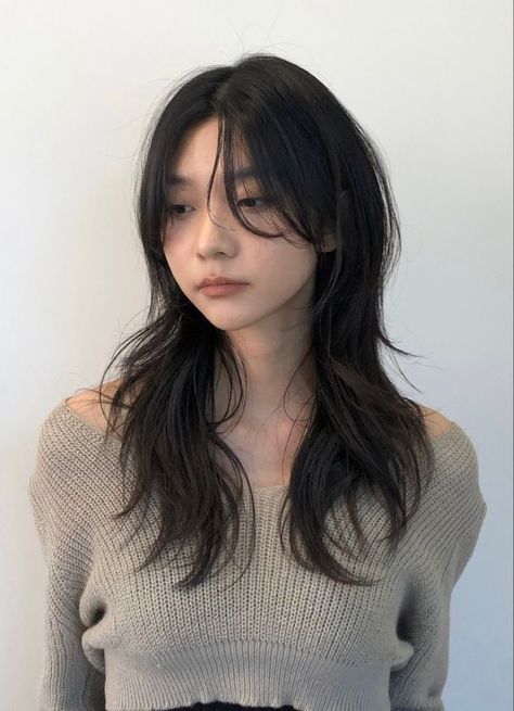 Haircut For Straight Flat Hair, Layered Hair Reference, Cute Korean Haircut, Layered Hair Asian, Asian Layered Hair, Soft Wolf Cut, Long Hair Inspo, Hairstyle Asian, Korean Long Hair