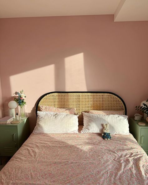 The pink bedroom era 🎀💖🌸💝🌷👛🩰 #pinkbedroom #pinkhome #lickpaint #pinkpaint #bedroomdecor #bedroominspo #bedroomideas #bedroomstyling #miffy Midcentury Pink Bedroom, Simple Japandi Bedroom, Clean Bedroom Inspiration, Light Pink Walls Bedroom, Warm Pink Bedroom, Purple Pink Room, Pink Small Bedroom Ideas, Pink Bedding Room Ideas, Light Pink Bedroom Walls