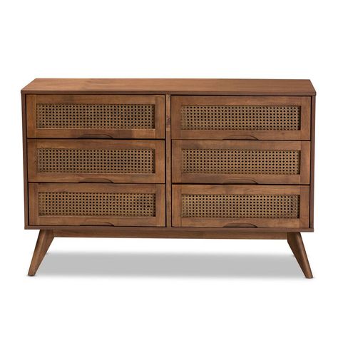 George Oliver Clorence 6 - Drawer Dresser | Wayfair Brown Dresser, Walnut Dresser, Mid Century Modern Dresser, Bedroom Space, Wood Dresser, Baxton Studio, Modern Dresser, Double Dresser, 6 Drawer Dresser