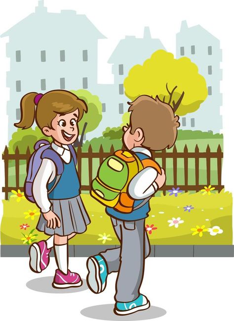 children going to school cartoon vector File Decoration Ideas, Oil Painting Background, English Learning Books, Illustration Art Kids, School Illustration, School Cartoon, Dancers Art, Designs Coloring Books, Friend Cartoon