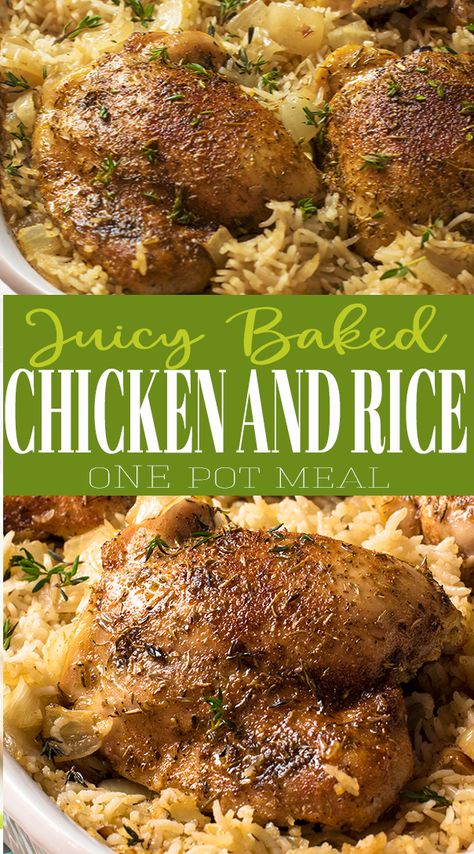 Baked Chicken And Rice Casserole, Baked Chicken Quarters, Oven Baked Chicken And Rice, Chicken Quarter Recipes, Baked Chicken And Rice, Chicken Leg Quarter Recipes, Herbed Rice, Baked Chicken Recipes Oven, Oven Baked Chicken Parmesan