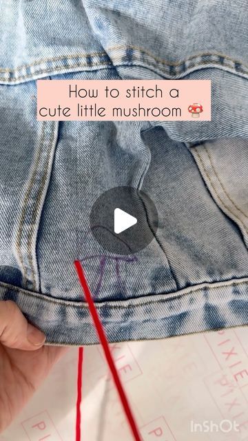 Embroidery Patterns Easy Simple, Hand Embroidered Mushroom, How To Embroider Mushrooms By Hand, Cute Mushroom Embroidery, How To Embroider A Mushroom, Easy Mushroom Embroidery, Embroidery Inspiration Easy, Clothes Embroidery Diy Ideas, Mushroom Embroidery Tutorial