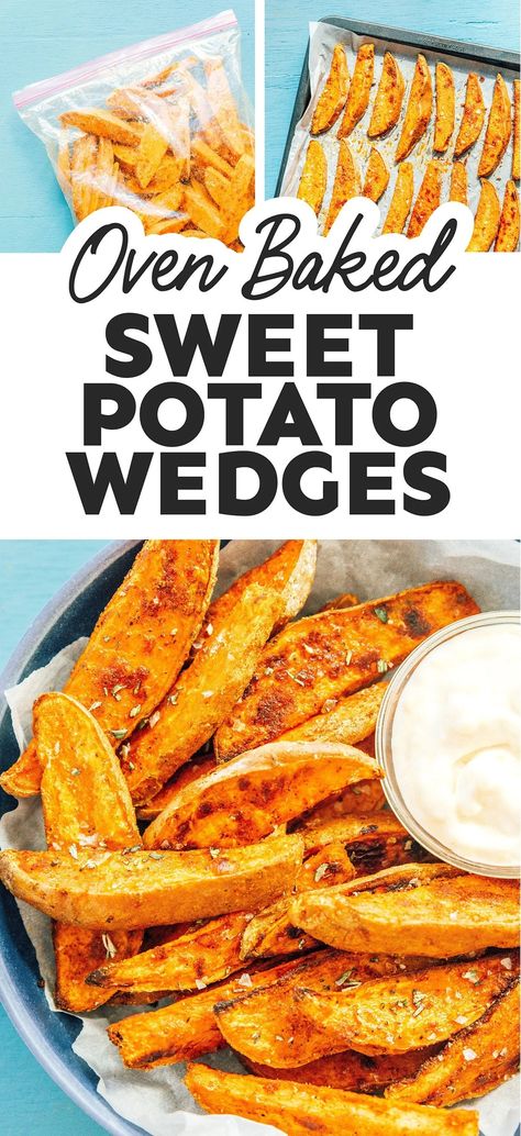 This Oven-Baked Sweet Potato Wedges recipe makes crispy on the outside, tender on the inside, dipped in an herby garlic yogurt sauce fries that you're going to love! Packed with nutrients and low in fat, these are the perfect flavorful side dish or snack for the fall. Crispy Sweet Potato Wedges, Oven Wedges, Garlic Yogurt, Potato Wedges Recipe, Wedges Recipe, Sweet Potato Fries Baked, Garlic Mayo, Crispy Sweet Potato, Sweet Potato Wedges