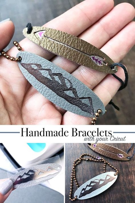 How to make bracelets with leather and your Cricut - design by Jen Goode Inkscape Tutorials, Make Bracelets, Wine Bottle Diy Crafts, Diy Cricut, Leather Bracelets, Cricut Creations, Leather Projects, Leather Diy, Bijoux Diy