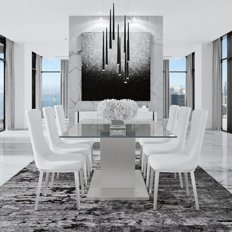 Extra Long White Dining Table, White Dinning Chairs, Luxury Dining Room Decor, Contemporary White Kitchen, White 72” Dining Table, Bernhardt Furniture Dining Kitchen & Dining Chairs, High Back Dining Chairs, White Dining Room, Mid Century Dining Chairs