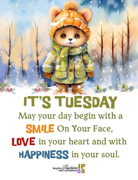 Winter Tuesday Morning Quotes, Good Morning Tuesday Winter, Cute Daily Quotes, Inspire Positive Soul Sensations, Beautiful Blessed Day, Winter Good Morning, Blessed Tuesday, Happy Tuesday Images, Beautiful Tuesday