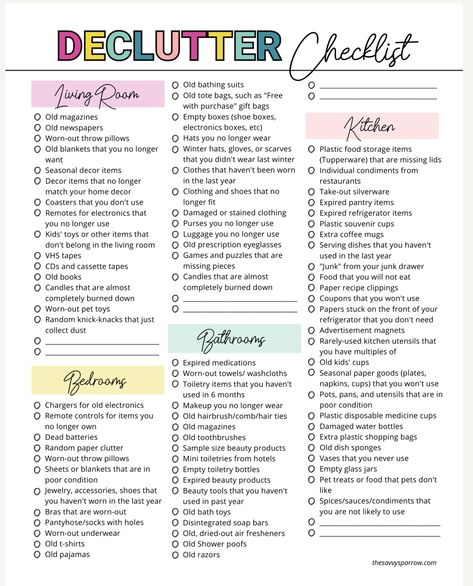 House Declutter List, Ultimate Declutter Checklist, Digital Declutter Checklist, Declutter Worksheet, Daily House Cleaning Schedule, Household Items Checklist, Declutter Guide, January Declutter, Apartment Cleaning Schedule