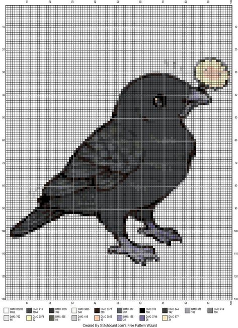 Crow Perler Beads, Cross Stitch Gallery, Dragon Cross Stitch, Melty Bead Patterns, Tapestry Crochet Patterns, Pixel Pattern, Pixel Art Pattern, Crochet Cross, Cute Embroidery