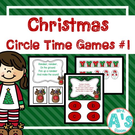 These Christmas circle time activities are so much fun! Your kiddos can work on identifying letters and sounds without even realizing it because these ideas are so much fun! A perfect way to spice up circle time in your preschool or kindergarten classroom! #preschool #kindergarten #circletime #Christmas Christmas Circle Time Games, Christmas Circle Time Activities, Christmas Circle Time, Preschool Circle Time Activities, Gingerbread Math, Circle Time Games, Games Preschool, Word Games For Kids, Preschool Christmas Activities