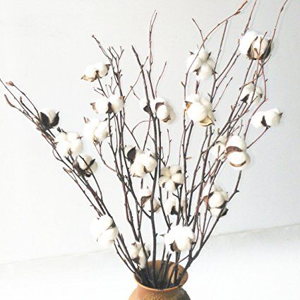 Faux Natural Cotton Branches,23" Birch Stem (5) Cotton Branches, Wedding Home Decoration, Cotton Boll, Cotton Stems, Birch Branches, Flowers Dried, Dry Plants, Farmhouse Decoration, Cotton Balls