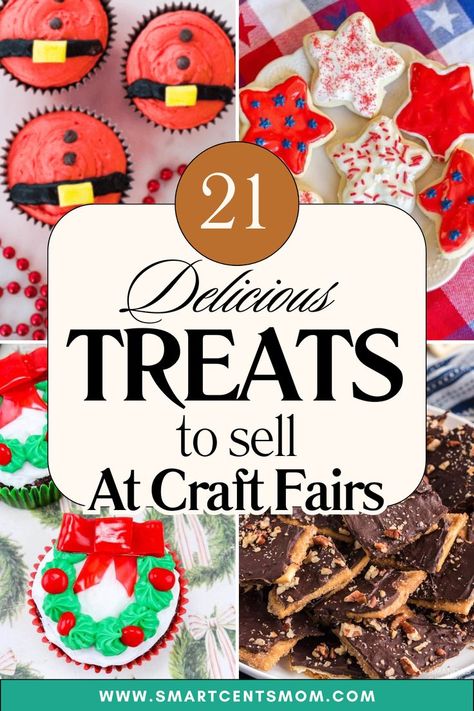 Discover delicious treats perfect for selling at craft fairs! This guide features a variety of baked goods that are sure to attract customers and boost your sales. Ready to turn your baking skills into extra income? Read the blog now. #CraftFairTreats #makemoney #businessideas #SideHustle #moms Market Ideas To Sell, Christmas Market Ideas, Treats To Sell, Selling At Craft Fairs, Chocolate Bark Christmas, Craft Fair Table, Christmas Tree Brownies, Spice Sugar Cookies, Ideas To Sell