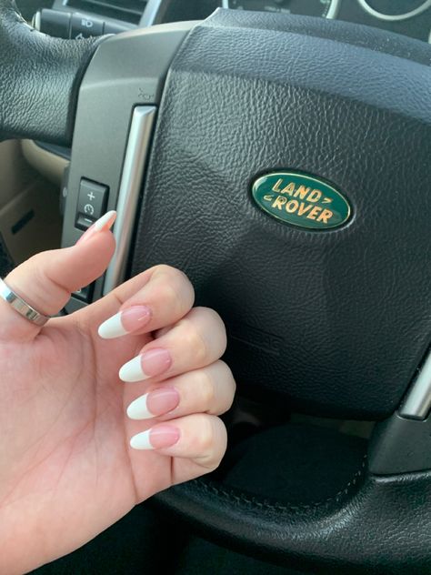 I normally get coffin shape acrylics but I opted for these almond ones. I actually really like them. I also think they are very fitting for the wedding I am attending soon. Acrylic Nails French Tip, Acrylic Nails French, French Tip Acrylics, Nails French Tip, Coffin Shape, Nails French, French Tip Acrylic Nails, Wedding Nails, Audi Logo