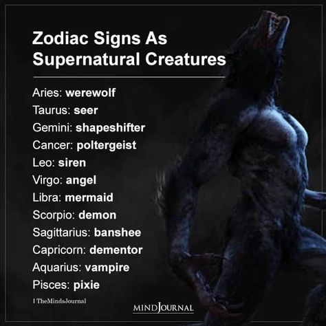 Let's travel to another dimension. What supernatural creature are you based on your zodiac sign? Supernatural Creatures List, Supernatural Creatures, Supernatural Powers, Zodiac Sign Fashion, Zodiac Signs Chart, Zodiac Funny, Love Astrology, Zodiac Sign Traits, The Zodiac Signs