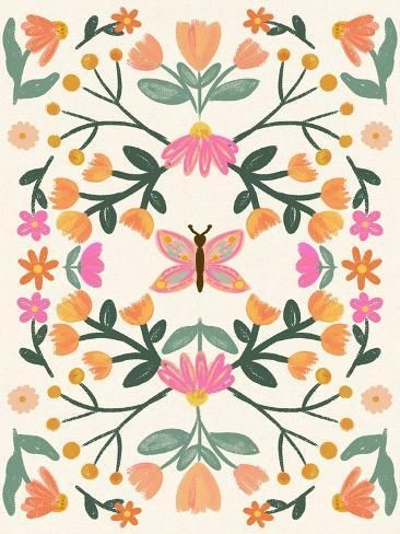 size: 12x9in Art Print: Spring Butterfly by Angel Nicole : Art Nouveau Graphic Design, Butterflies And Dragonflies, Spring Butterfly, Butterfly Art Print, Pattern Design Inspiration, Dorm Posters, Pink Shades, Spring Art, Butterfly Art