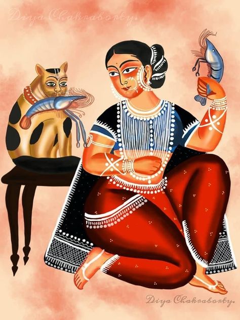 Pin on The Indian woman Kalighat Paintings Folk, Kalighat Patachitra, Pictorial Drawing, Bengal Painting, Bengali Folk Art, Bengali Design, Kalighat Paintings, Kali Temple, Bengal Art