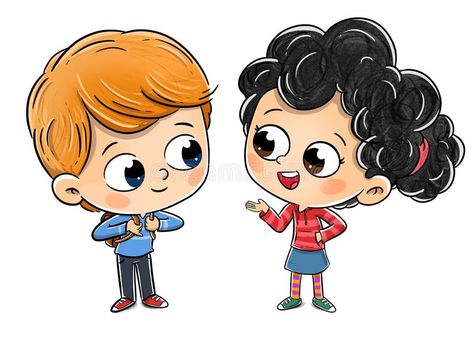 Boy and girl talking to each other on a white background vector illustration Talking To Each Other Drawing, Girl And Boy Animated, Boy And Girl Talking Drawing, Talking Illustration, Comic Dialogue, People Talking Illustration, Couple Talking Illustration, Little Match Girl Illustration, Red Head Boy