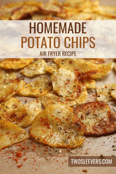 Air Fryer Potato Chips | Easy Homemade Potato Chip Recipe Air Fry Potato Chips, Homemade Potato Chips Recipe, Air Fryer Potato Chips, Air Fry Potatoes, Air Fryer Potato, Fried Potato Chips, Chip Recipe, Potato Chip Recipes, Keto Fried Chicken