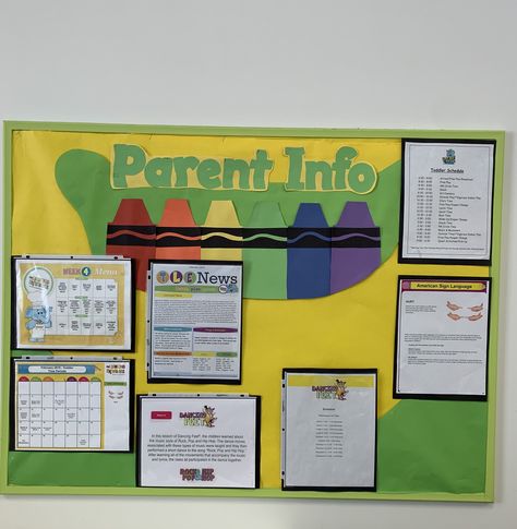 Weekly Learning Board, Pre K Parent Information Board, Bulletin Board Ideas For Parent Info, Parent Boards Preschool, Pre K Parent Board, Kindercare Classroom Prek, School Parent Bulletin Boards, Parent Wall Daycare, Infant Parent Board Ideas