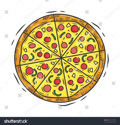 Hand drawn round pizza isolated on white background #Ad , #sponsored, #pizza#drawn#Hand#background How To Draw Pizza, Drawing Of Pizza, Cute Pizza Drawing, Pizza Drawing Easy, Pizza Slice Drawing, Bar Wallpaper, Pizza Background, Hand Background, Pizza Cartoon