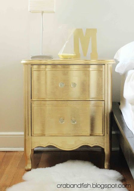 Gild a secondhand bedside table. | 23 DIY Ways To Fake It Until You MakeIt Dresser Ideas, Gold Furniture, Diy Dresser, Night Stands, Night Stand, Bedside Tables, Redo Furniture, Modern Bed, Refinishing Furniture