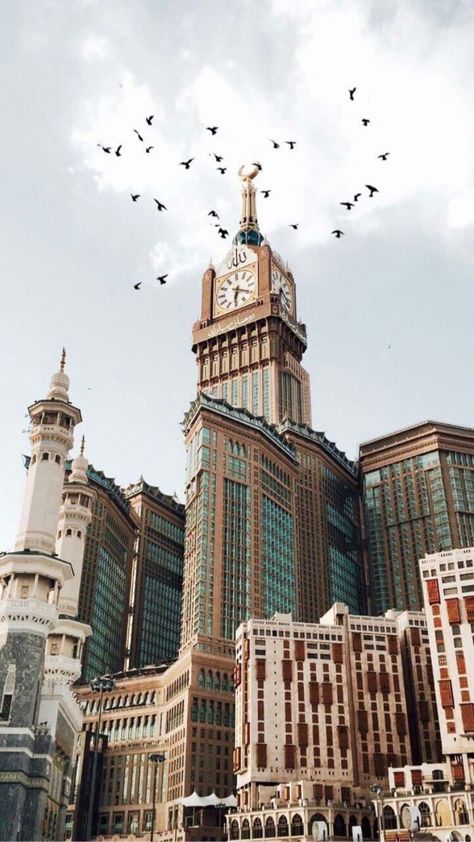 Makkah As Wallpaper, Clock Tower, Makkah, Birds Flying, Tower, Clock, Birds, Building