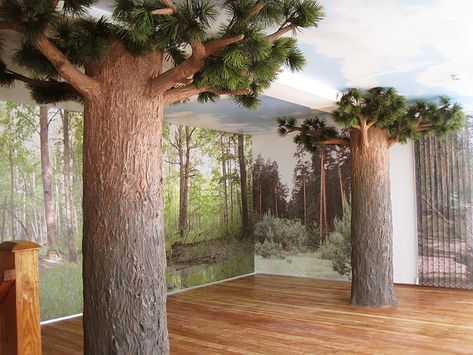 Forest Murals On Wall, Hobbit Wall Mural, Tree Themed Bedroom, Diy Forest Mural Nursery, Diy Forest Mural Bedroom, Wall Painting Ideas Forest, Forest Playroom Ideas, Enchanted Forest Wall Mural, Nature Themed Playroom