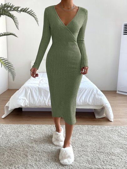 Knitted Dress Outfit, Ribbed Knit Bodycon Dress, Body Con Dress Outfit, Dresses Formal Elegant, Ribbed Knit Dress, Ribbed Dresses, Vestido Casual, Warm Outfits, Wholesale Clothing